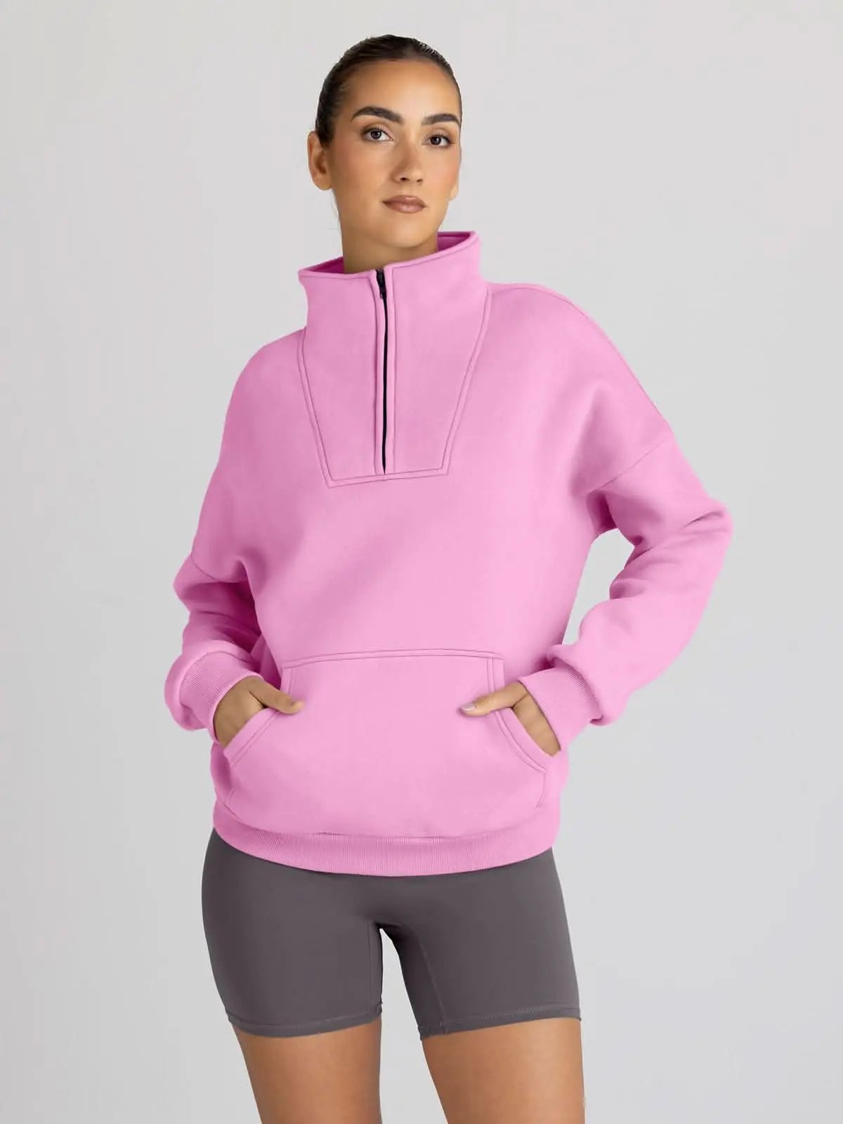 Trendy Queen Sweatshirts Half Zip Pullover Quarter Zip Oversized Hoodies Sweaters Comfy Fall Outfits 2024 Y2K Winter Clothes - Love Salve